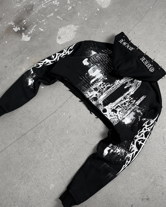 1of1 cropped spiked OVERDXSE HOODIE size L