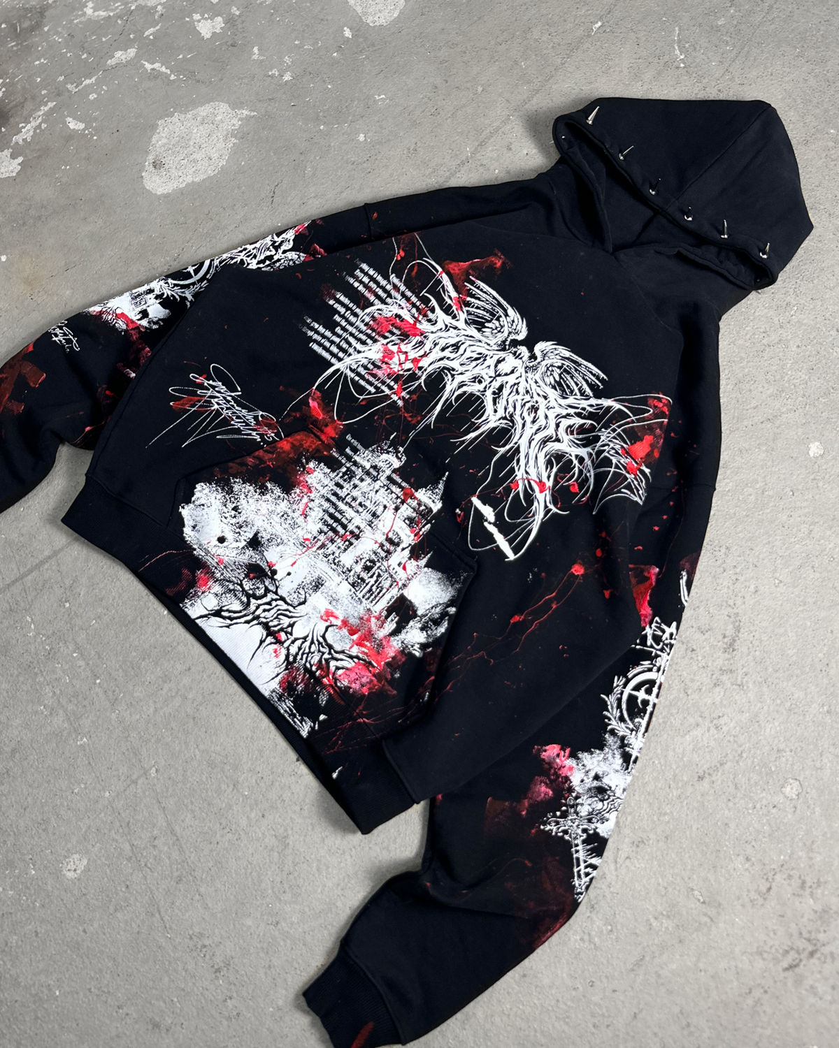 1of1 spiked BLOODY OVERDXSE HOODIE size XXL