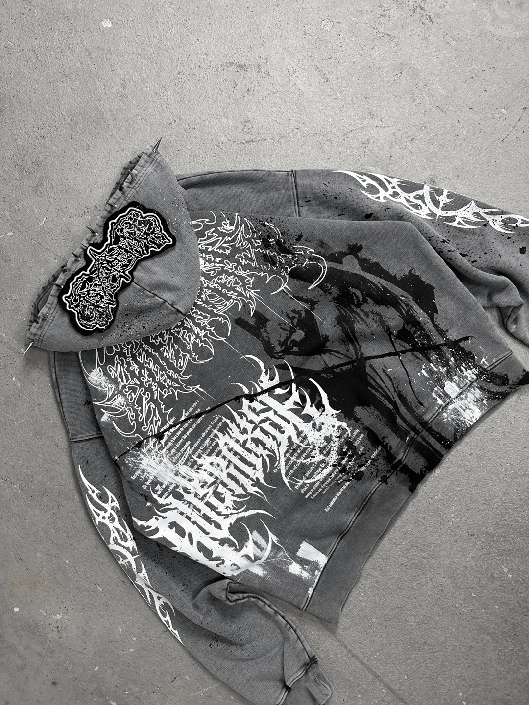 1of1 spiked OVERDXSE stone washed HOODIE size XL