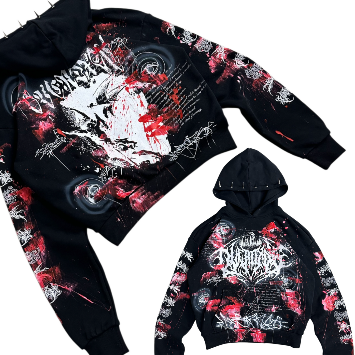 1of1 spiked BLOODY OVERDXSE HOODIE size S