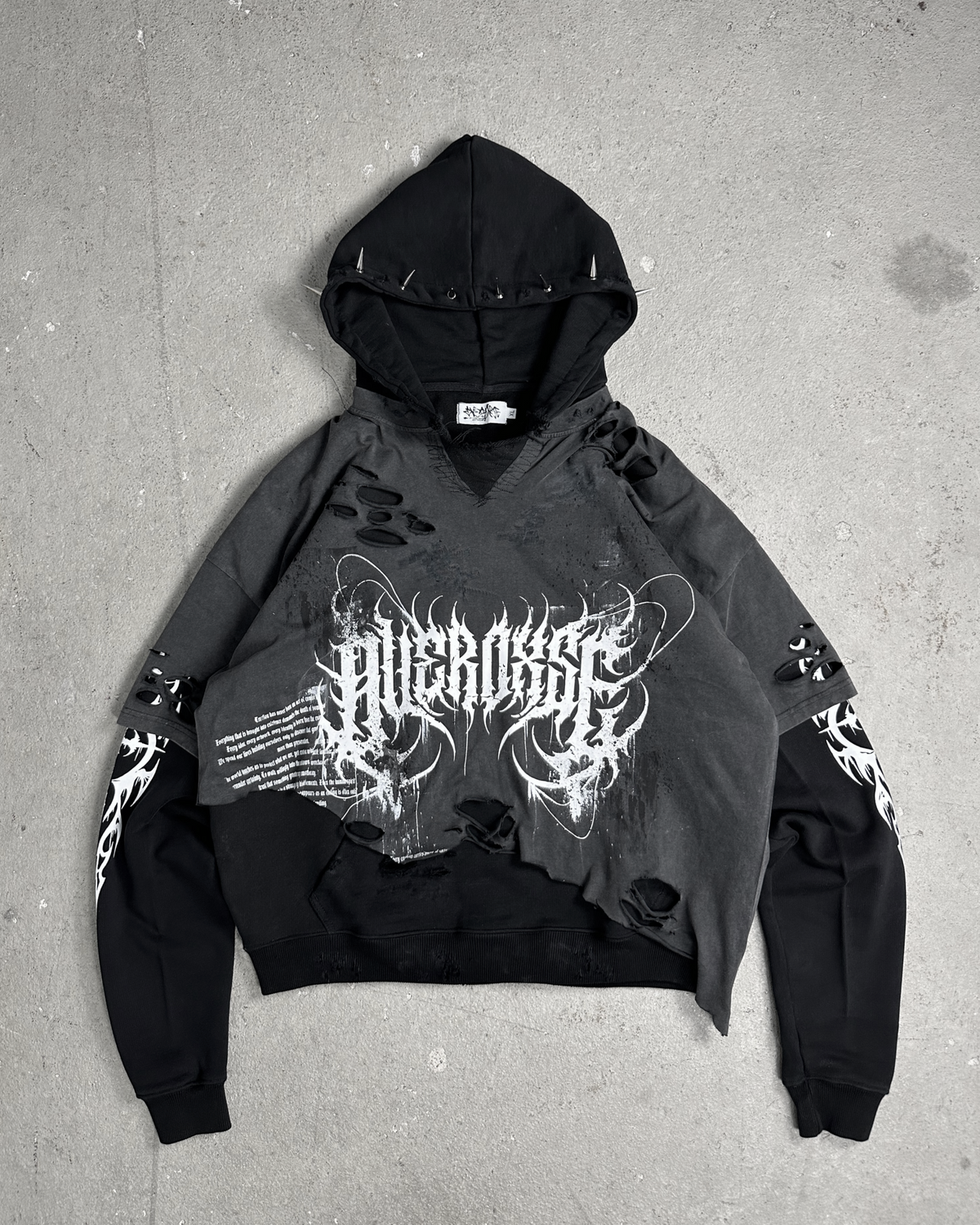 1of1 double layer OVERDXSE „DEATH OF ORDINARY“ spiked HOODIE size XL