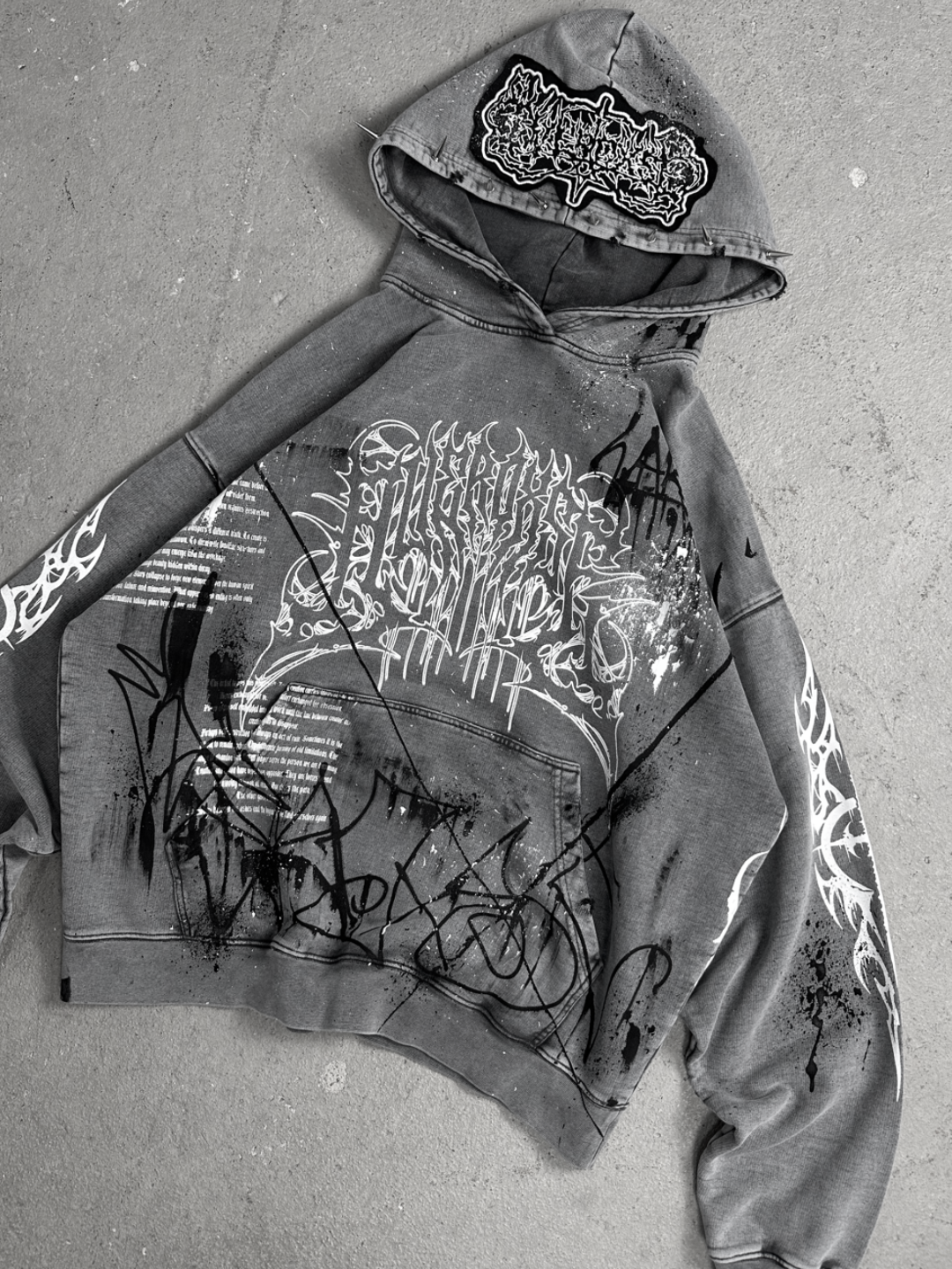 1of1 spiked OVERDXSE stone washed HOODIE size XL