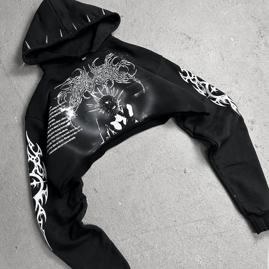1of1 cropped spiked OVERDXSE HOODIE size S – OVERDXSE CLOTHING