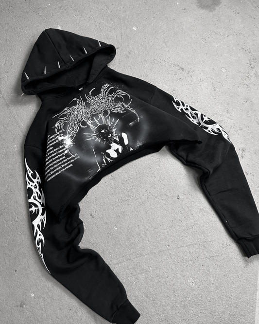 1of1 cropped spiked OVERDXSE HOODIE size S