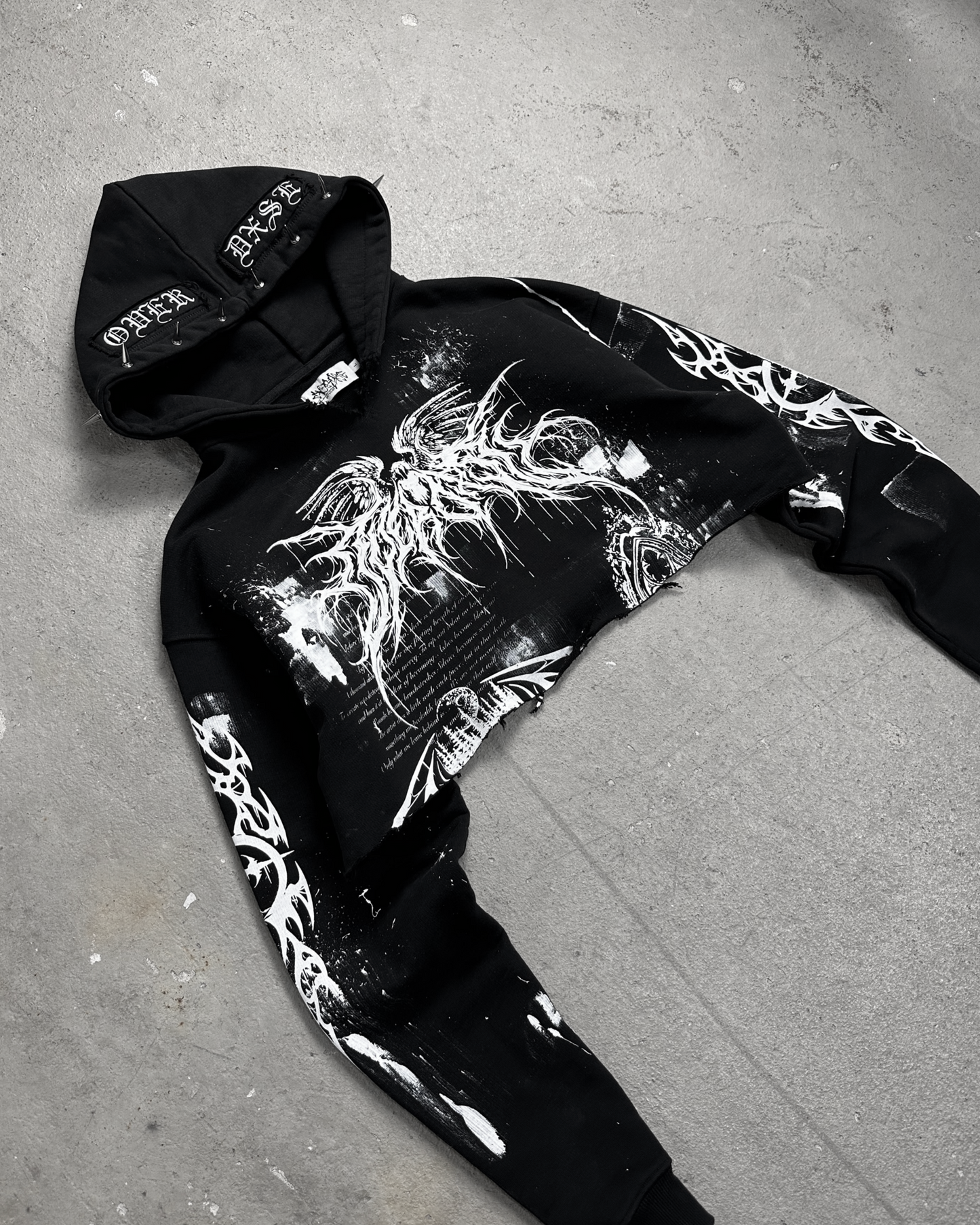1of1 cropped spiked OVERDXSE HOODIE size L