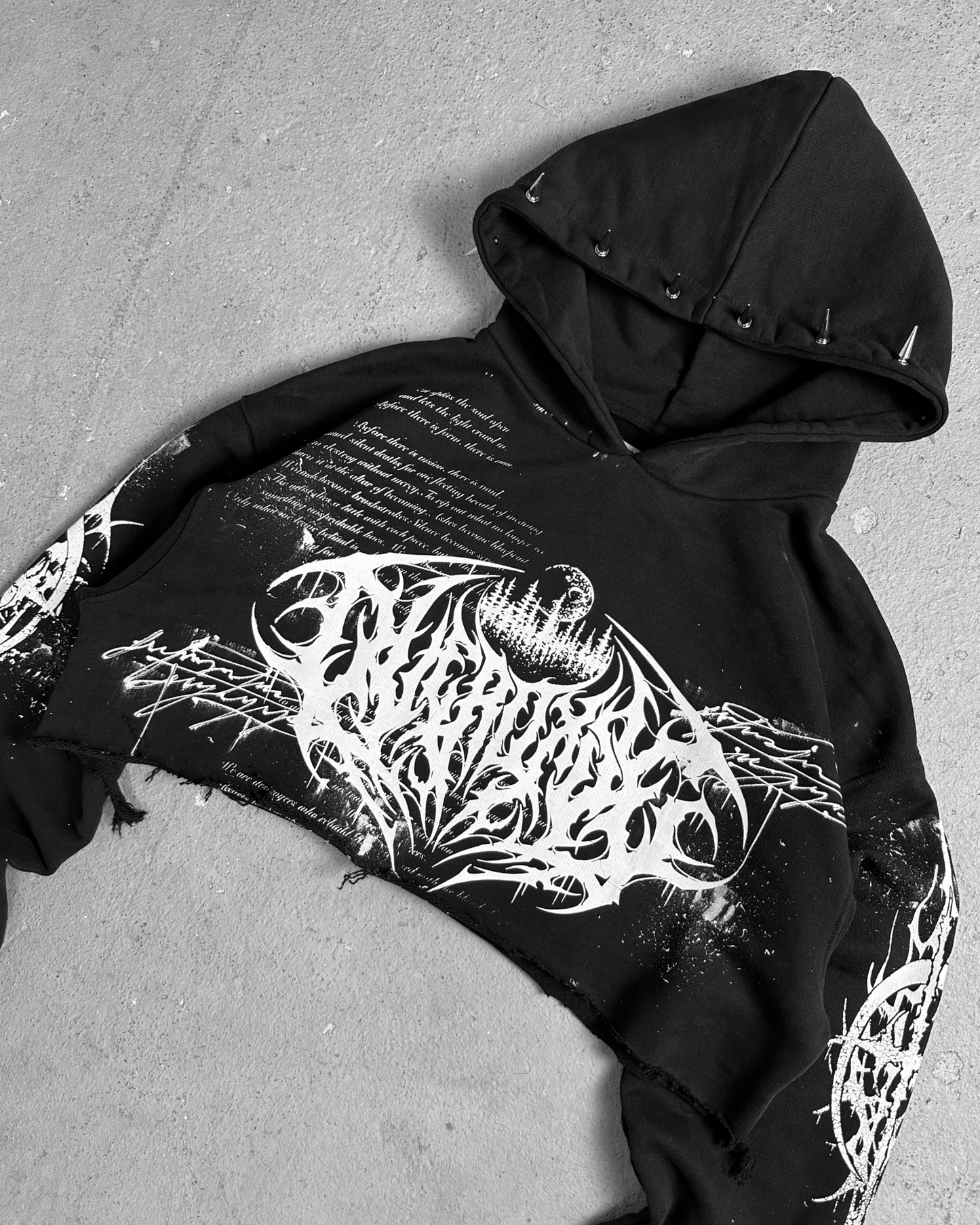 1of1 cropped spiked OVERDXSE HOODIE size M