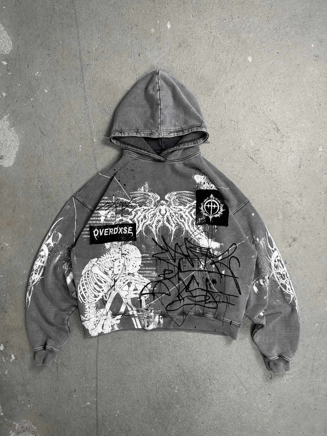 1of1 Stone washed spiked OVERDXSE HOODIE size L