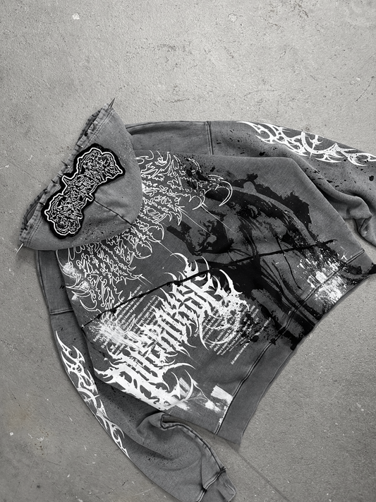 1of1 spiked OVERDXSE stone washed HOODIE size XL