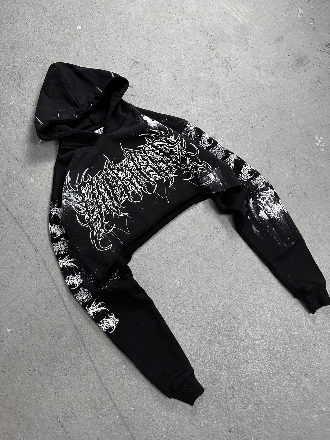 1of1 cropped spiked OVERDXSE HOODIE size S