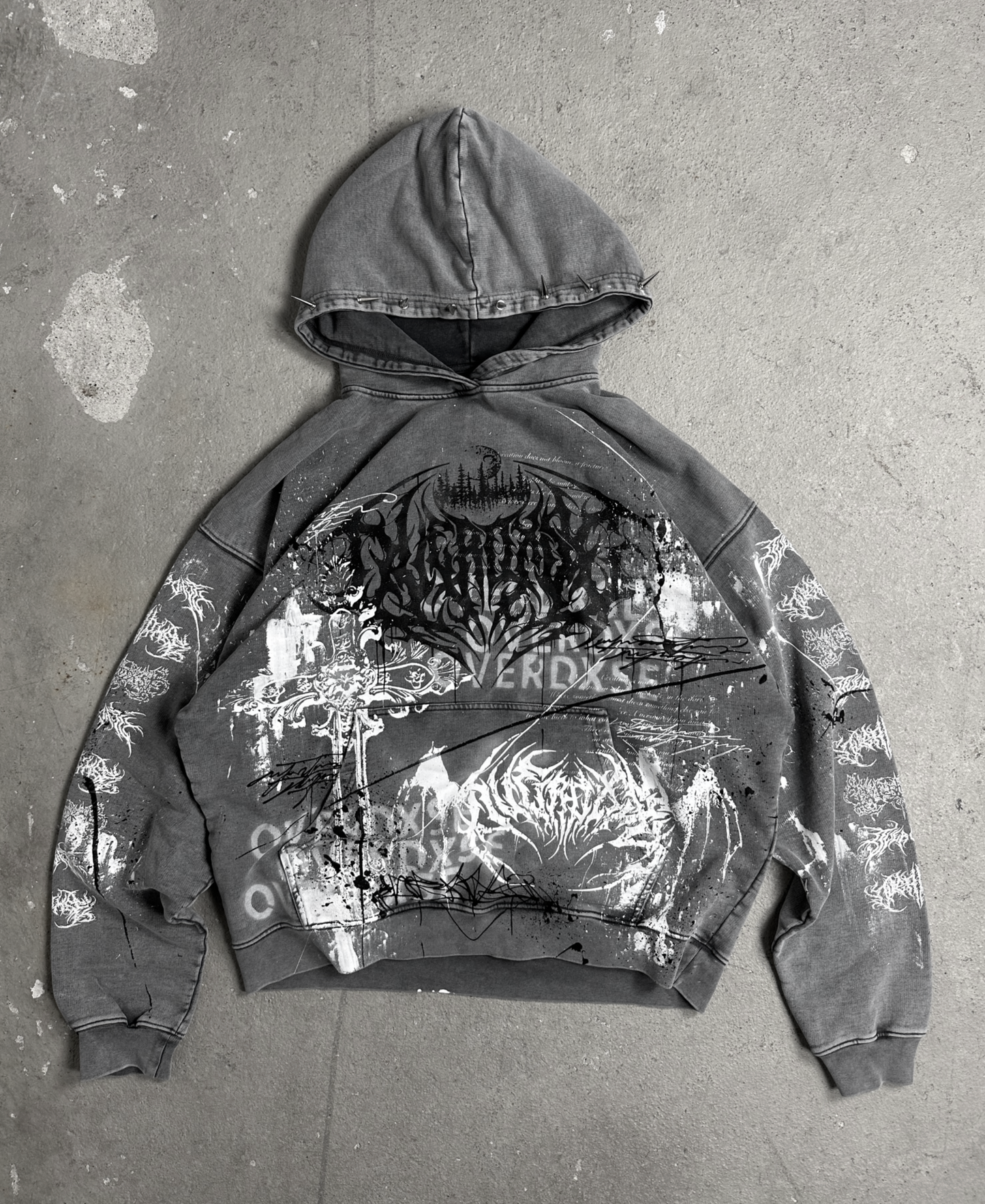 1of1 stone washed spiked OVERDXSE HOODIE size XL