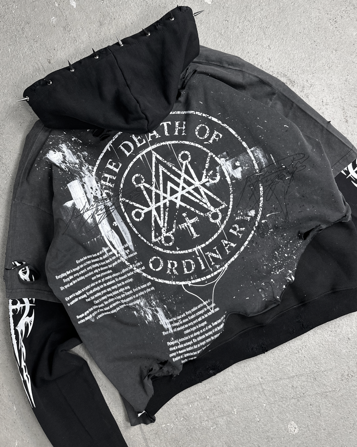 1of1 double layer OVERDXSE „DEATH OF ORDINARY“ spiked HOODIE size XL