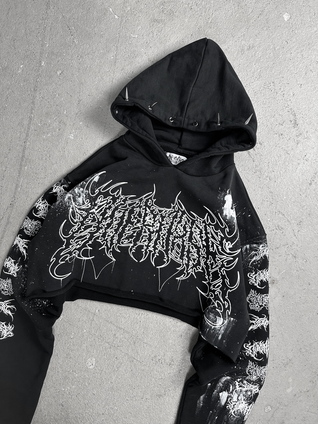 1of1 cropped spiked OVERDXSE HOODIE size S