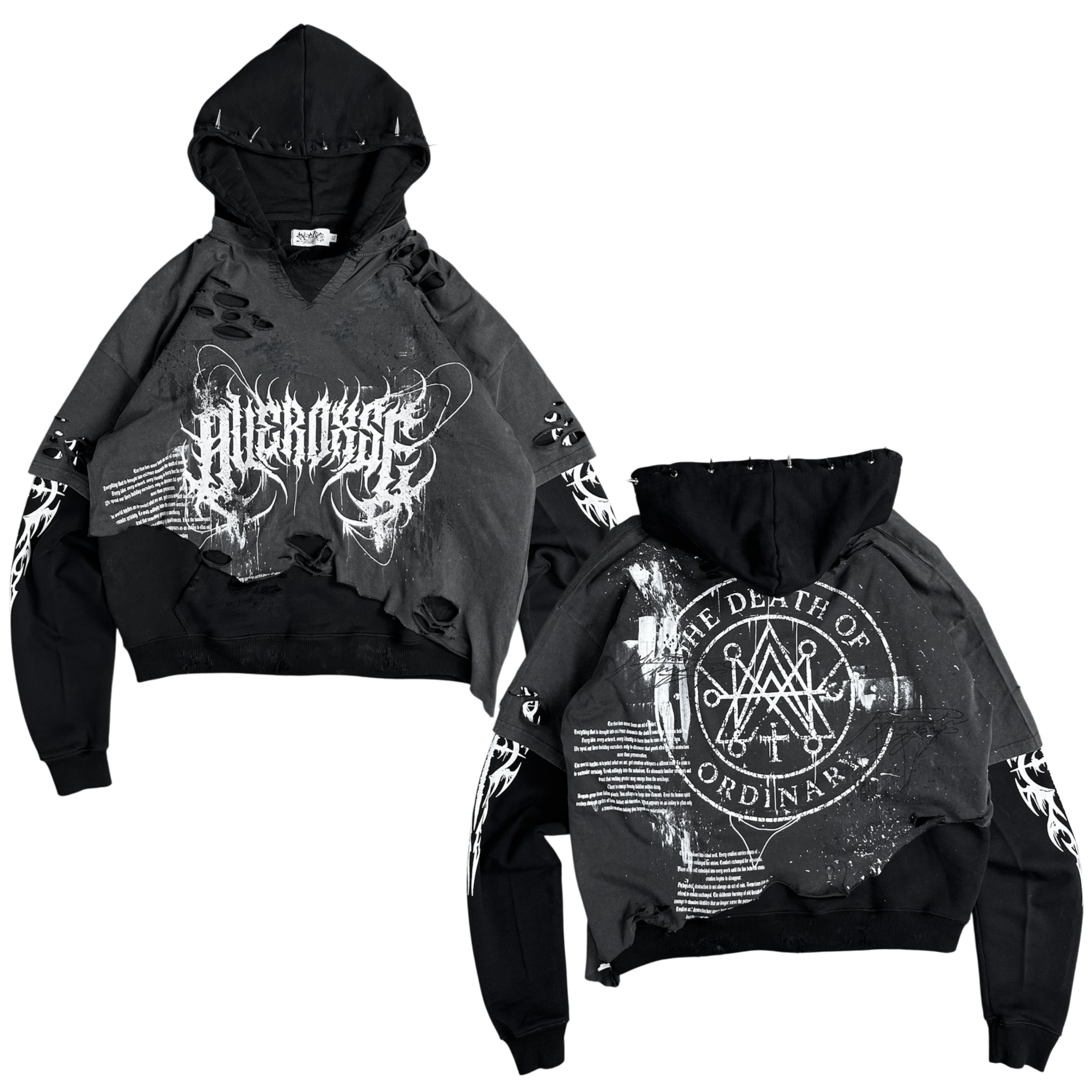 1of1 double layer OVERDXSE „DEATH OF ORDINARY“ spiked HOODIE size XL