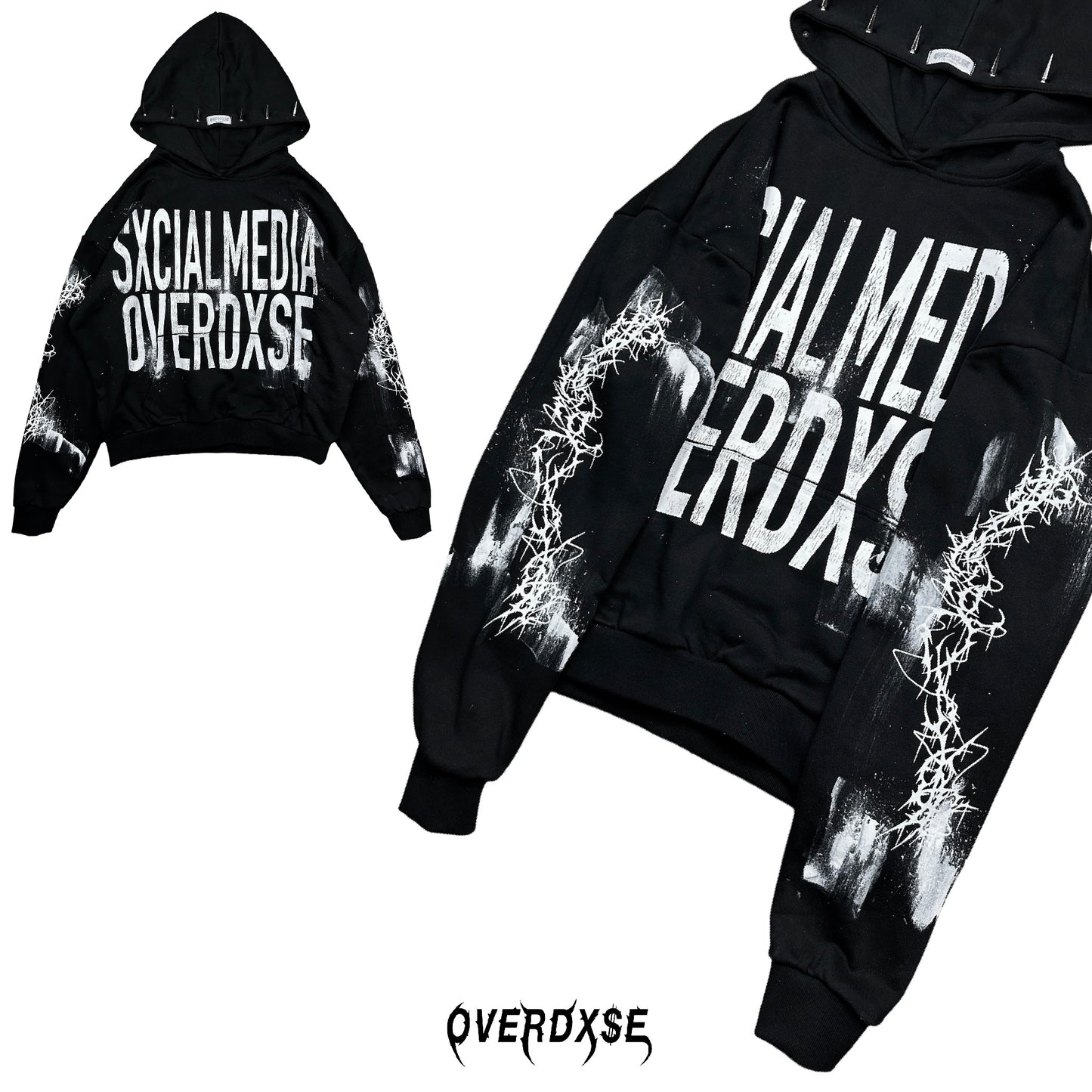 limited spiked “SXCIALMEDIA OVERDXSE” HOODIE all sizes