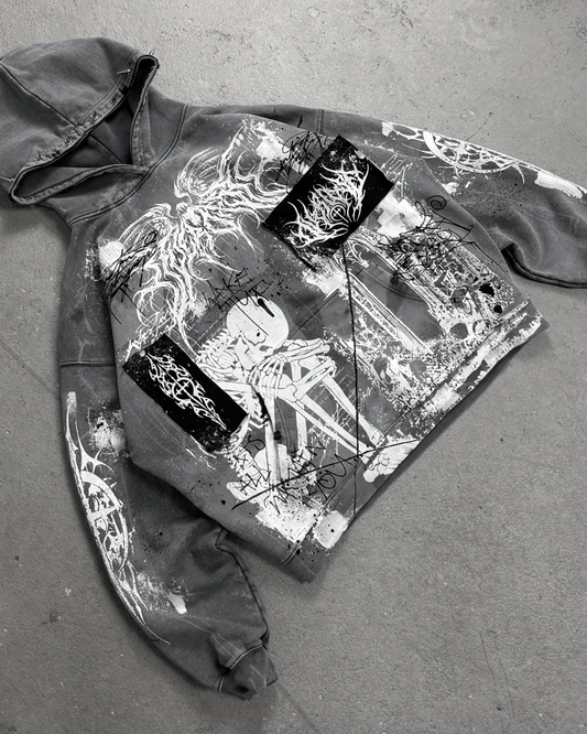 1of1 spiked / stone washed OVERDXSE HOODIE size L