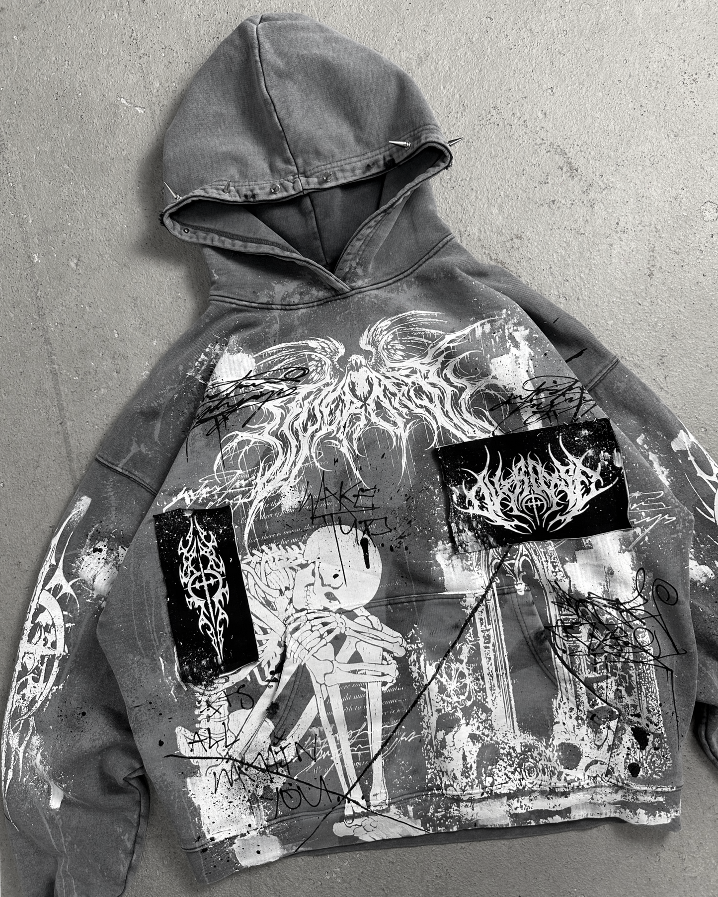 1of1 spiked / stone washed OVERDXSE HOODIE size L