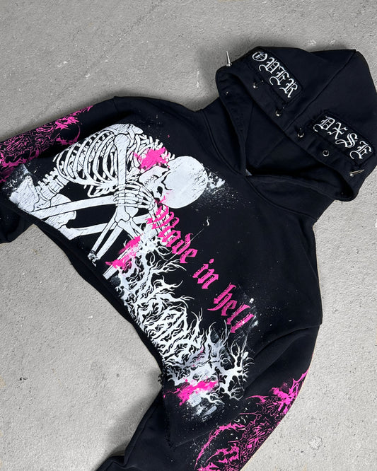 1of1 cropped spiked OVERDXSE HOODIE size S