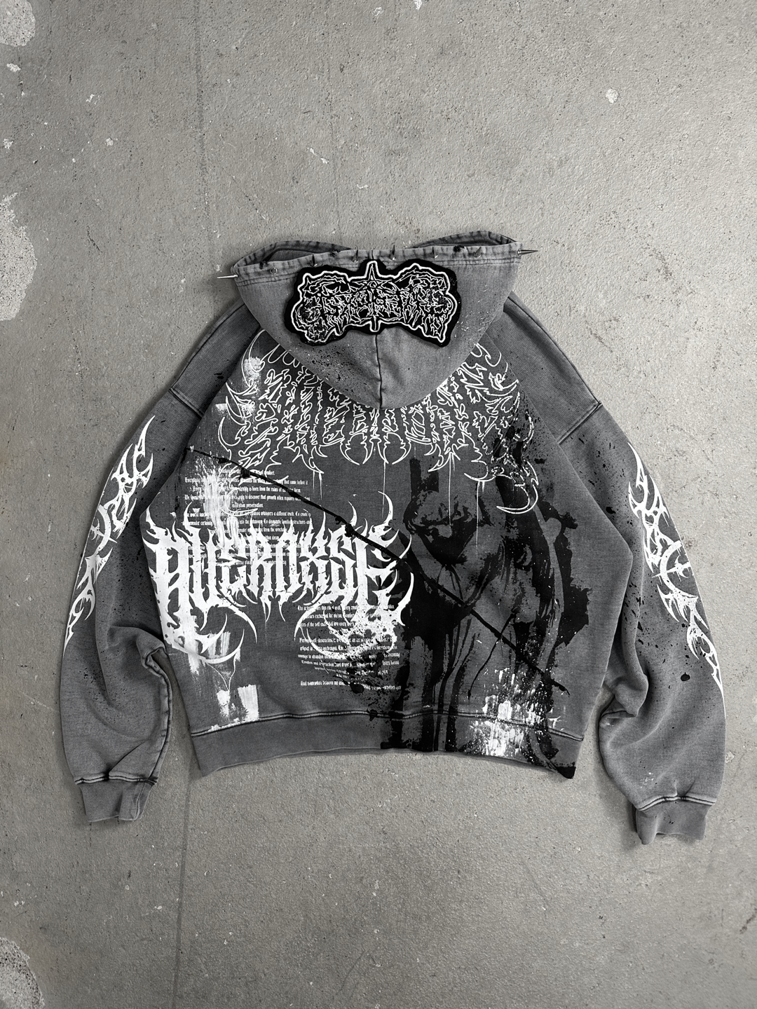 1of1 spiked OVERDXSE stone washed HOODIE size XL