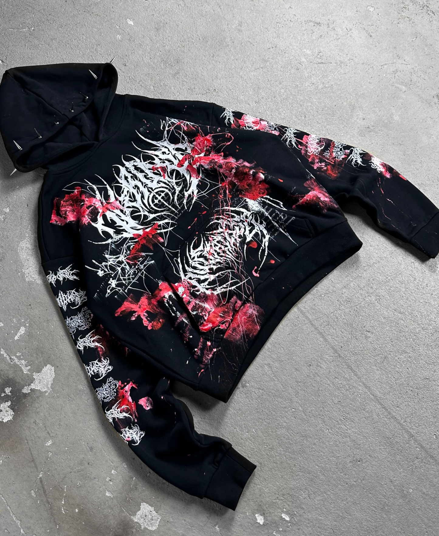1of1 spiked BLOODY OVERDXSE HOODIE size L