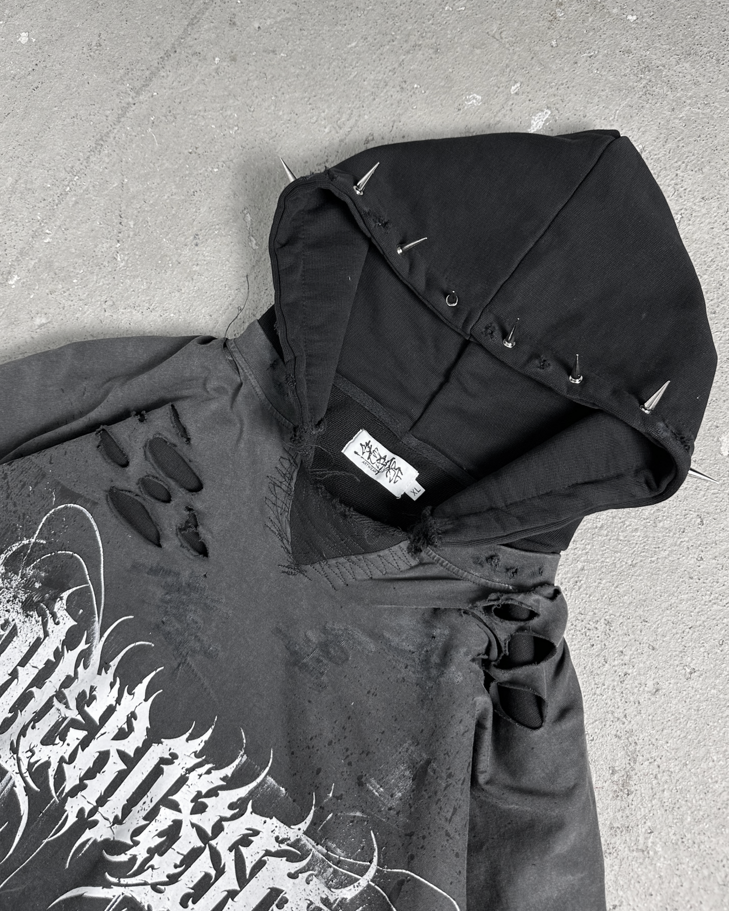 1of1 double layer OVERDXSE „DEATH OF ORDINARY“ spiked HOODIE size XL