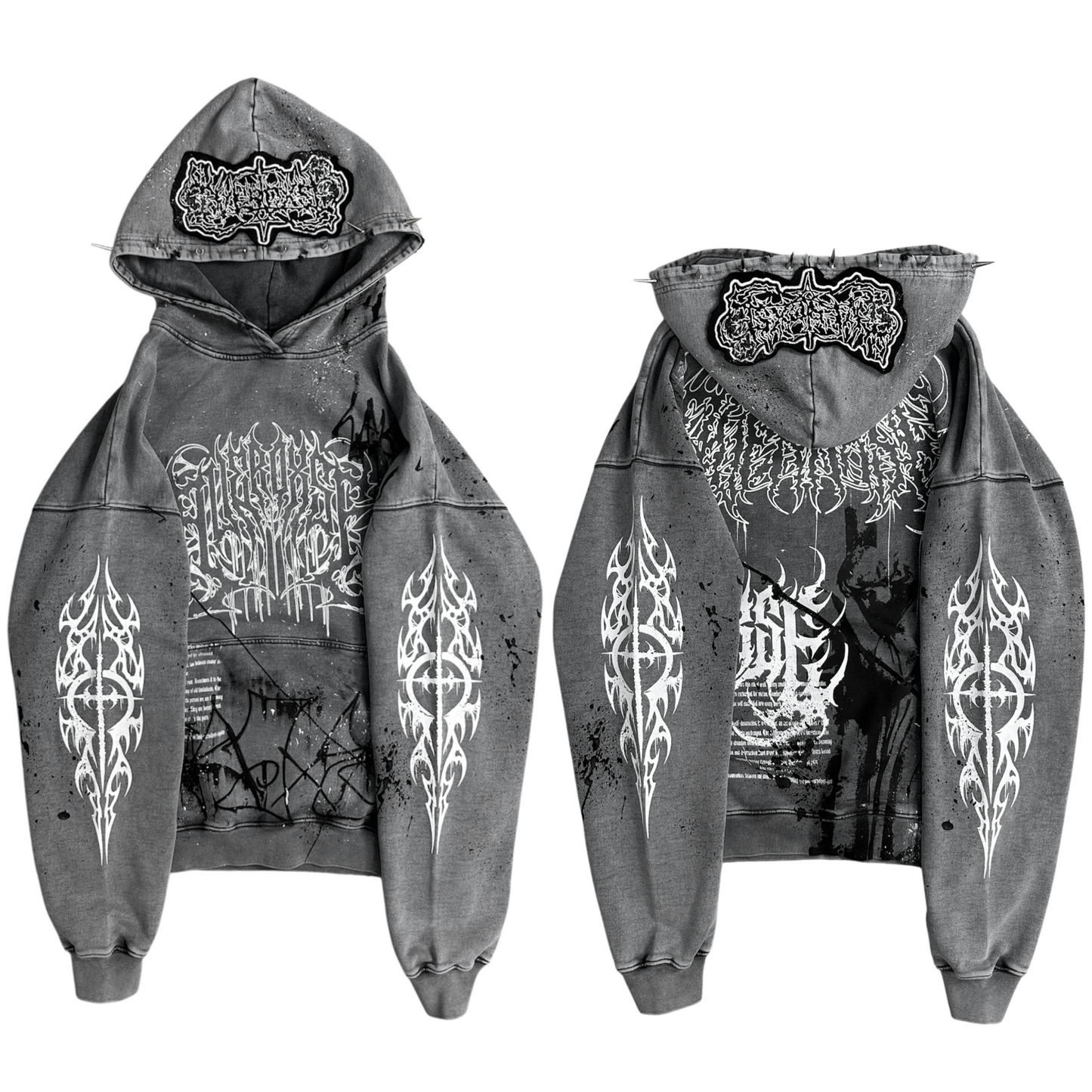 1of1 spiked OVERDXSE stone washed HOODIE size XL