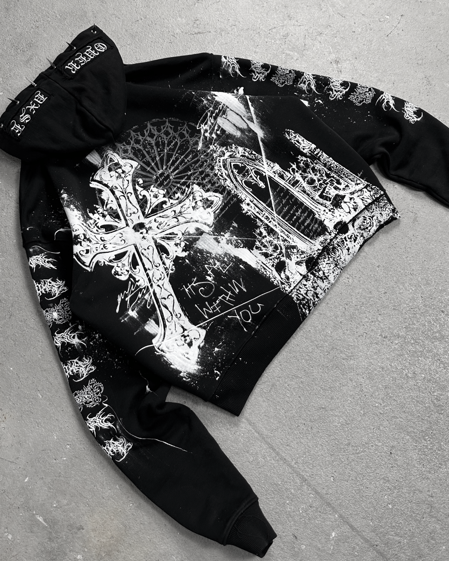 1of1 spiked OVERDXSE HOODIE size L