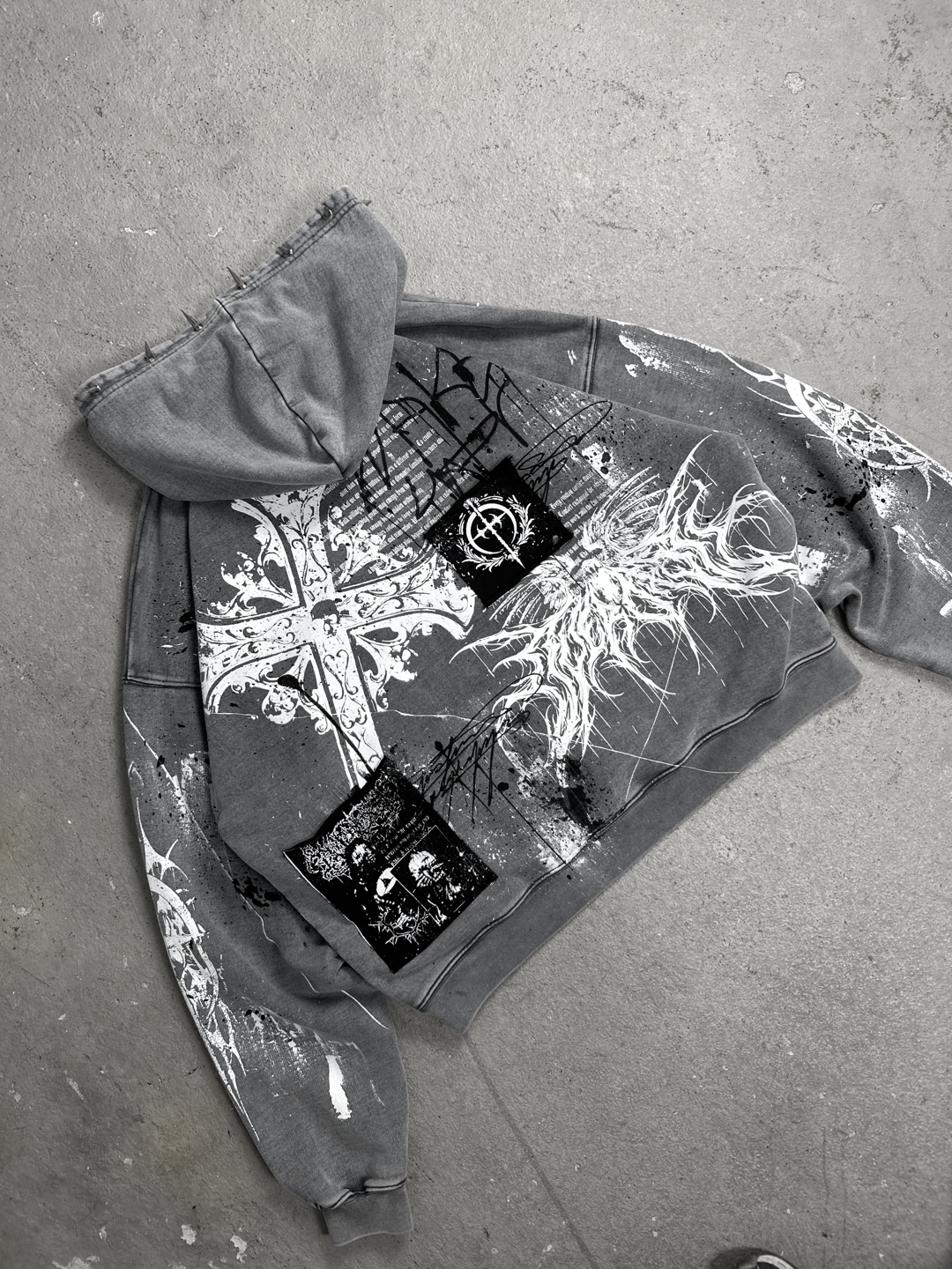 1of1 Stone washed spiked OVERDXSE HOODIE size L