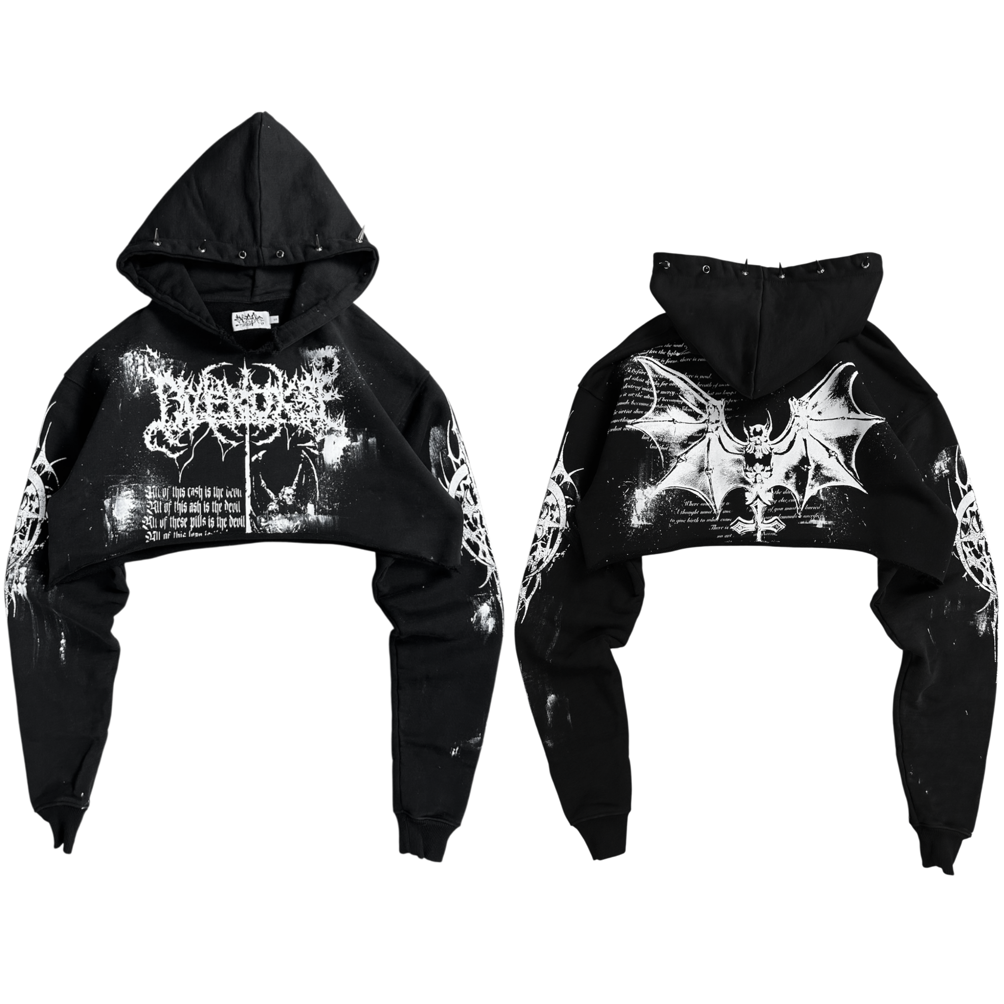 1of1 cropped spiked OVERDXSE HOODIE size S