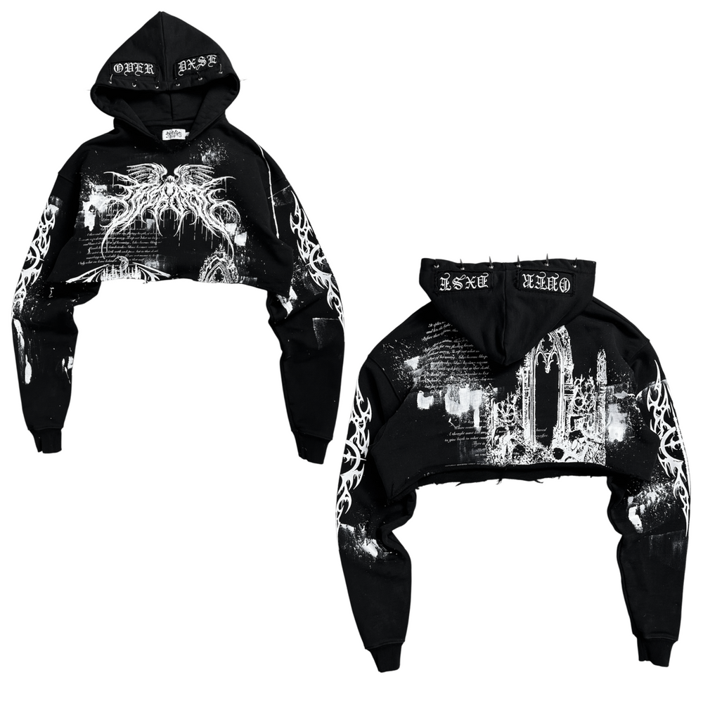 1of1 cropped spiked OVERDXSE HOODIE size L